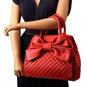 Kawaii Retro Glossy Red PVC Oversized Bow Purse